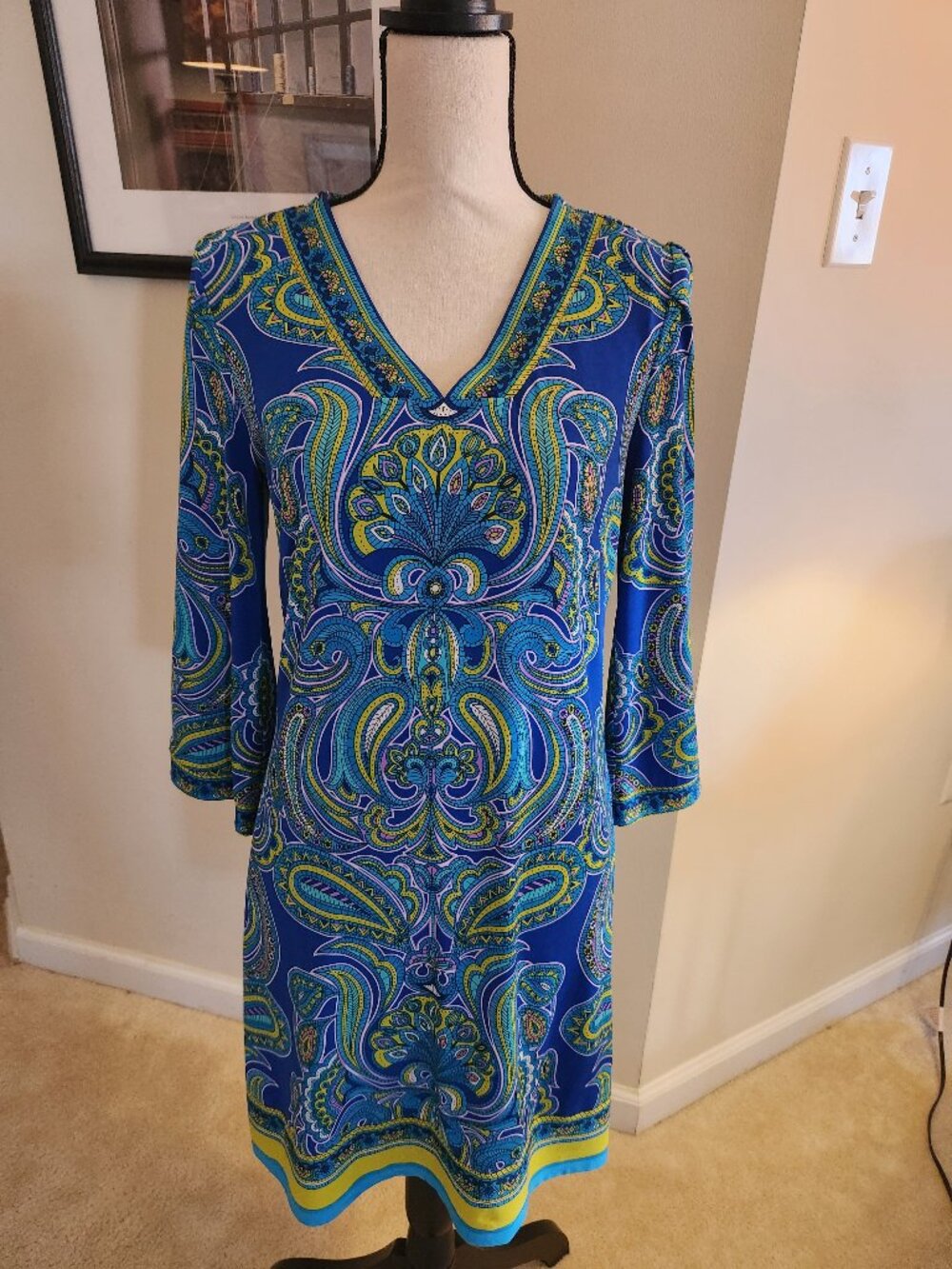 Laundry by Shelli Segal Blue Paisley Print Shift Dress - Small
